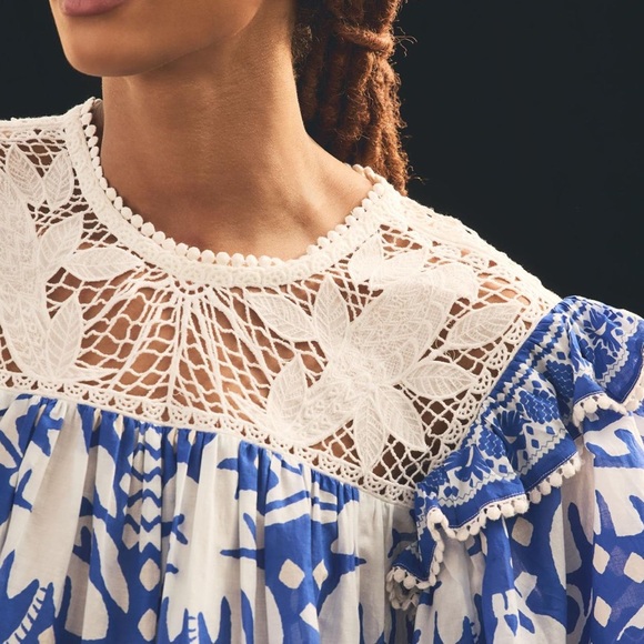 Farm Rio Jungle Scarf Ruffle Lace Blouse - Picture 7 of 7